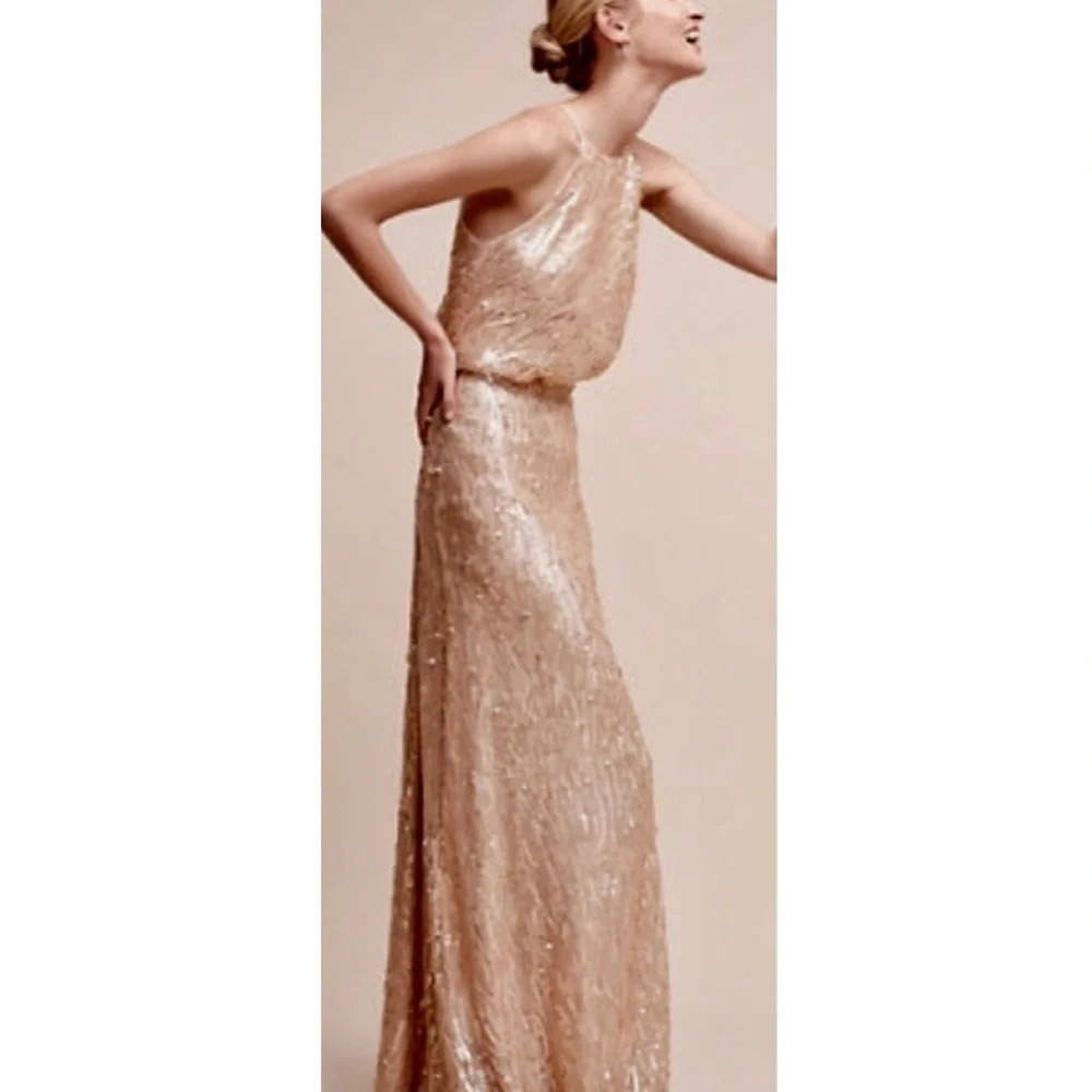 New Donna Morgan x BHLDN Alana size 10 Gold Sequin Maxi Gown - Picture 5 of 10